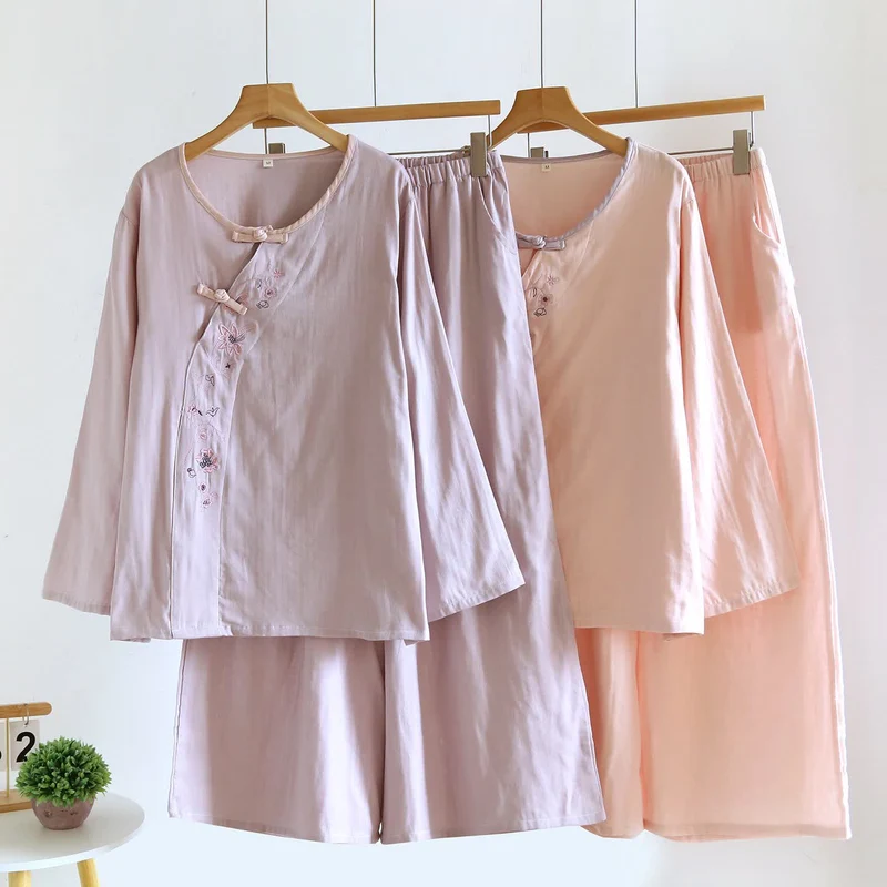 Ownkoti Loungewear-Set im orientalischen Stil mit Blumenstickerei