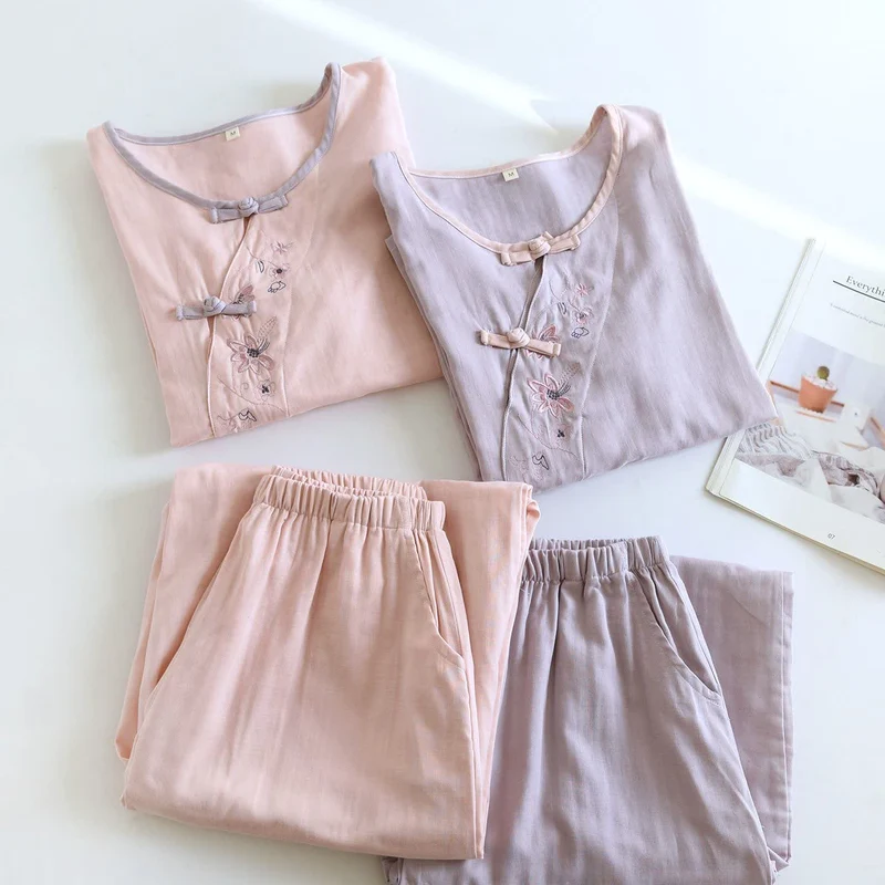 Ownkoti Loungewear-Set im orientalischen Stil mit Blumenstickerei
