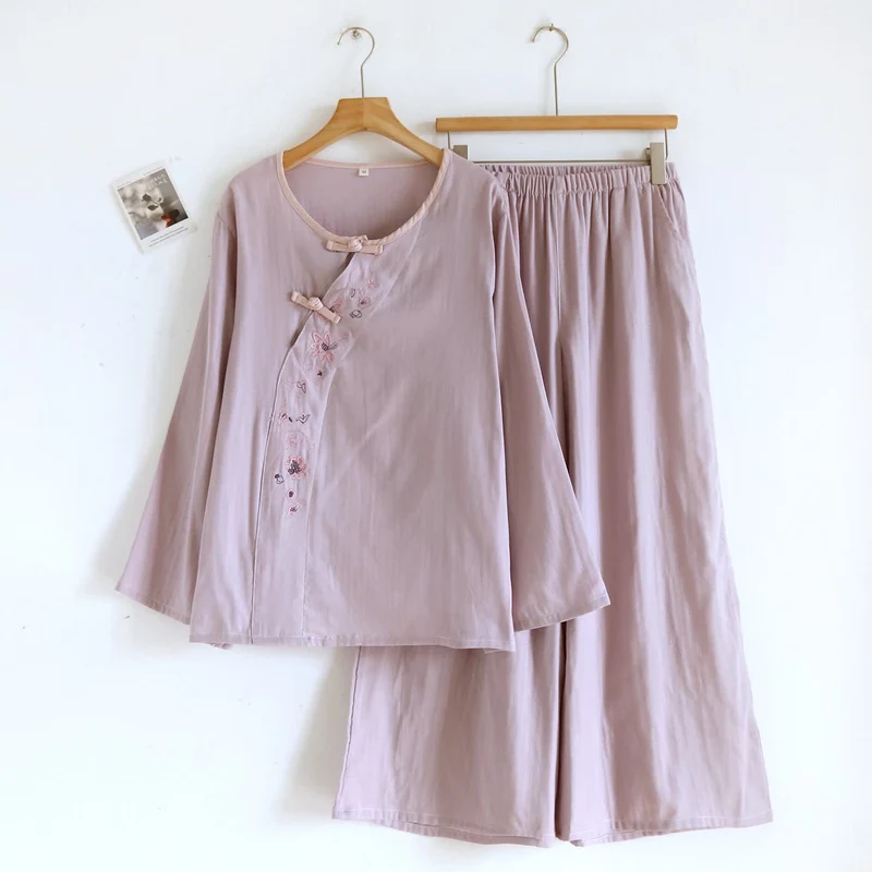 Ownkoti Loungewear-Set im orientalischen Stil mit Blumenstickerei