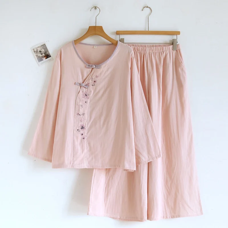 Ownkoti Loungewear-Set im orientalischen Stil mit Blumenstickerei