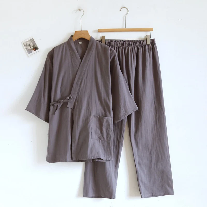 Ownkoti Unisex Kimono Loungewear-Set aus einfarbiger Baumwolle