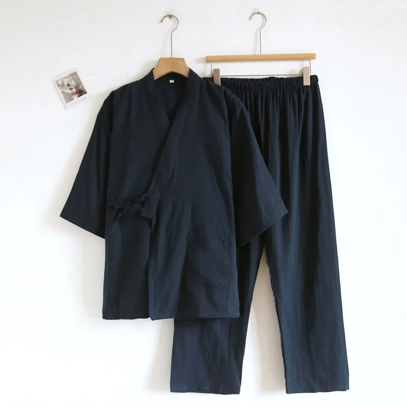 Ownkoti Unisex Kimono Loungewear-Set aus einfarbiger Baumwolle
