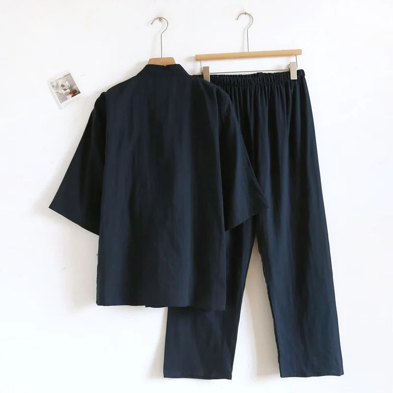 Ownkoti Unisex Kimono Loungewear-Set aus einfarbiger Baumwolle