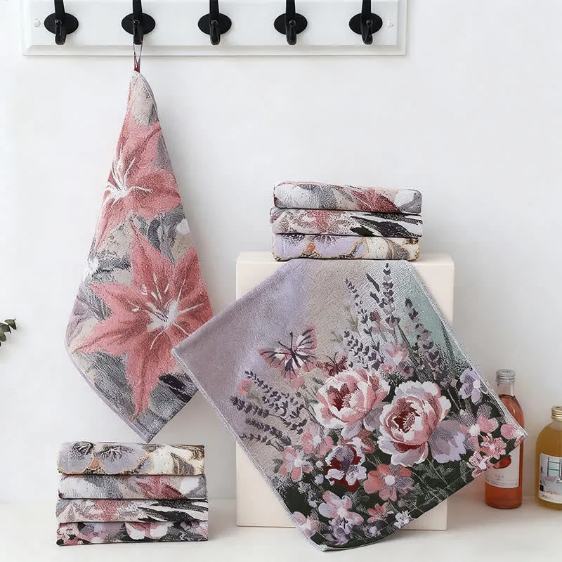 Ownkoti Luxuriöses, saugfähiges Küchenhandtuch aus Baumwolle mit Blumenmuster