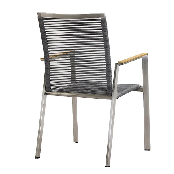 ZEO LIVING Chelsea Stapelstuhl Edelstahl Rope Grey m.Teakarmlehne