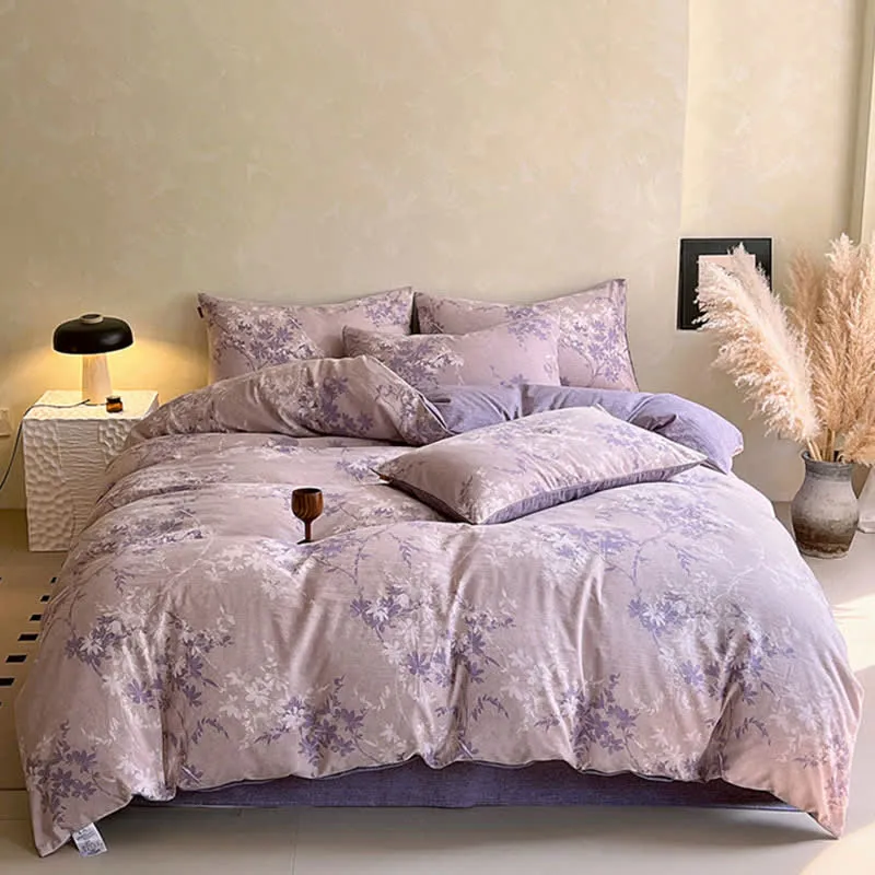 Ownkoti Bettwäsche-Set mit Vintage-Blumenmuster (4-teilig)