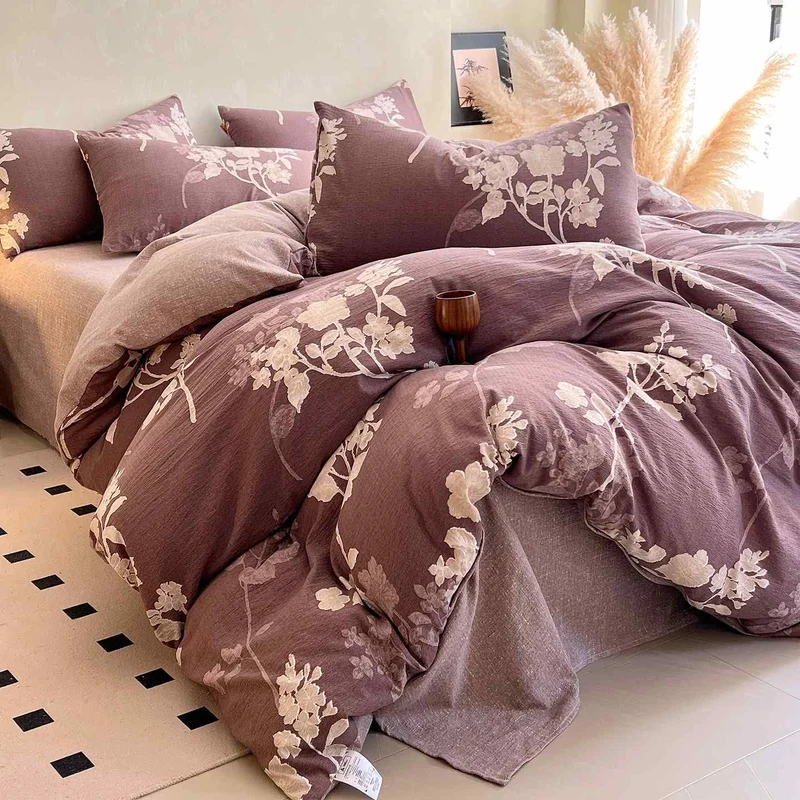 Ownkoti Luxuriöses Bettwäsche-Set mit Blumenmuster (4-teilig)