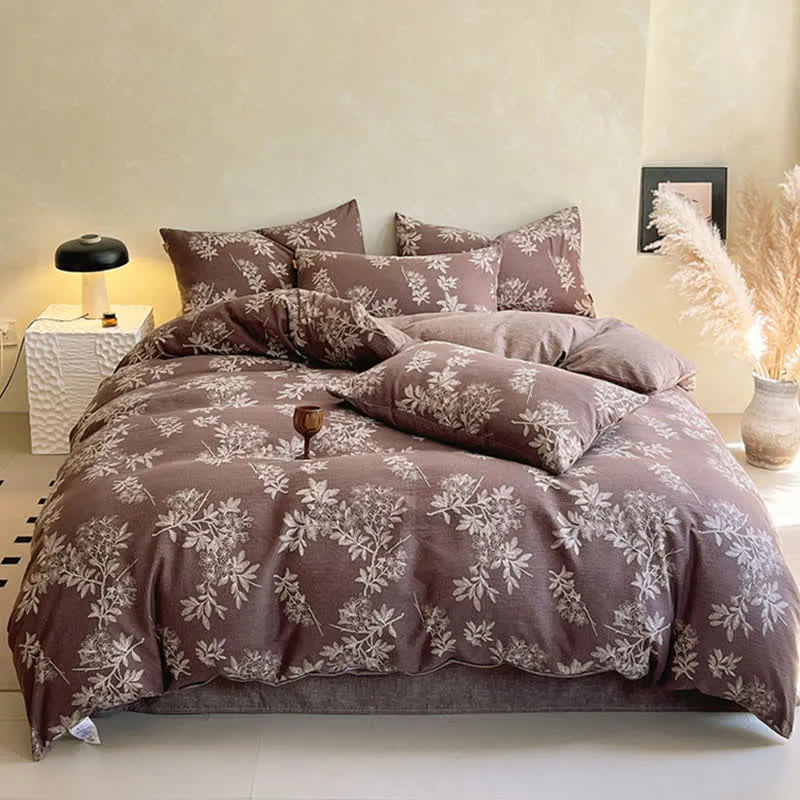 Ownkoti Vintage Elegante Bettwäschegarnitur mit Blumenmuster (4-teilig)