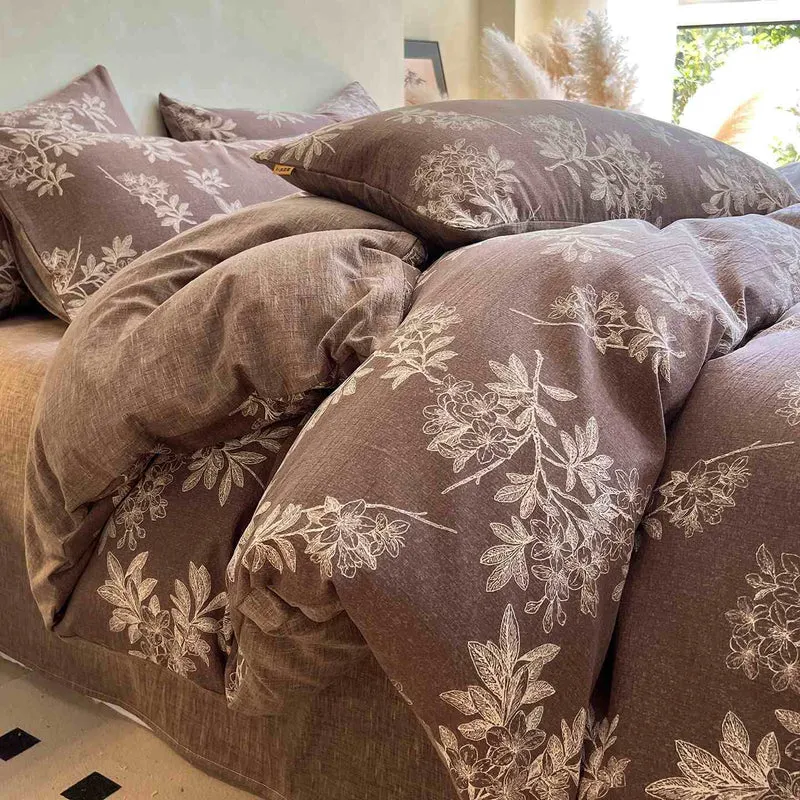 Ownkoti Vintage Elegante Bettwäschegarnitur mit Blumenmuster (4-teilig)