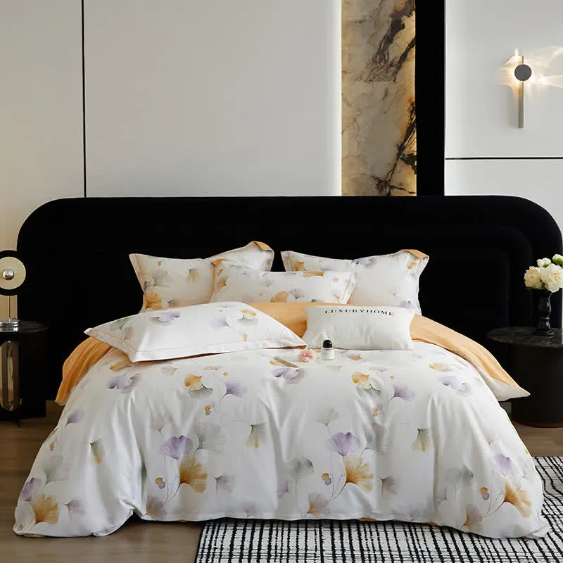 Ownkoti Elegantes Ginkgo-Bettwäscheset aus gebürsteter Baumwolle (4-teilig)