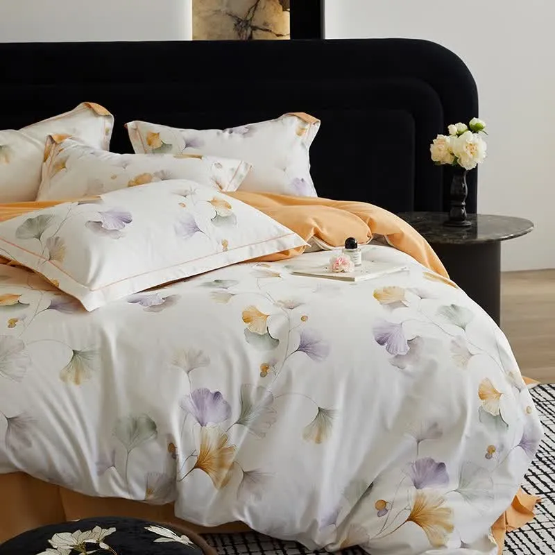 Ownkoti Elegantes Ginkgo-Bettwäscheset aus gebürsteter Baumwolle (4-teilig)