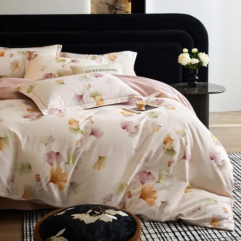 Ownkoti Elegantes Ginkgo-Bettwäscheset aus gebürsteter Baumwolle (4-teilig)