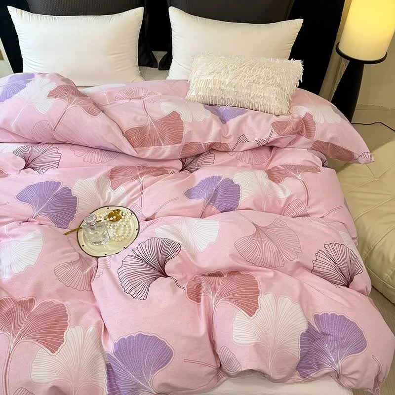 Ownkoti Bettwäsche aus gebürsteter Baumwolle mit Ginkgoblättern, Rosa