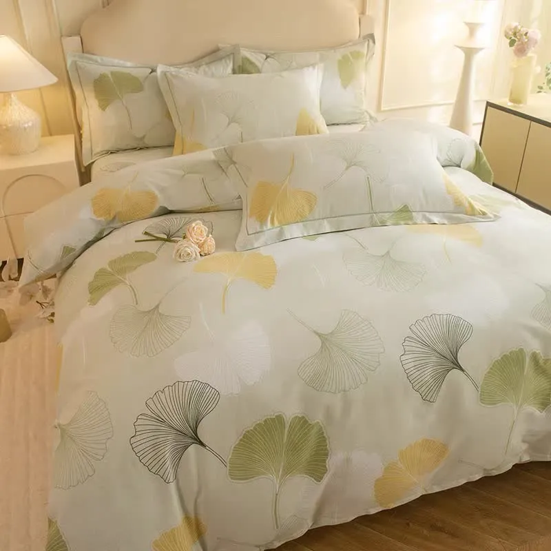 Ownkoti Frisches Ginkgo-Bettwäscheset aus Baumwolle (4-teilig)