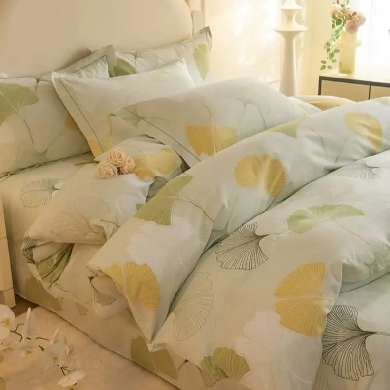 Ownkoti Frisches Ginkgo-Bettwäscheset aus Baumwolle (4-teilig)