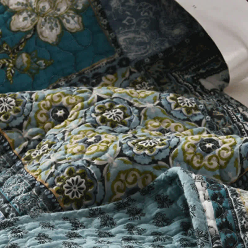 Ownkoti Vintage-Bettdecke aus Baumwolle mit Blumenmuster