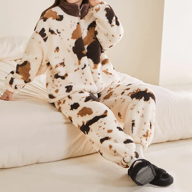 Ownkoti Fleece-Loungewear-Set mit künstlerischem Print
