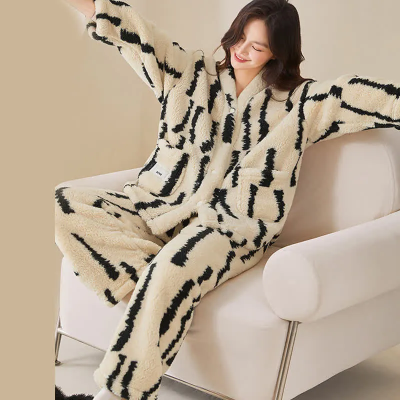 Ownkoti Fleece-Loungewear-Set mit vertikalen Streifen