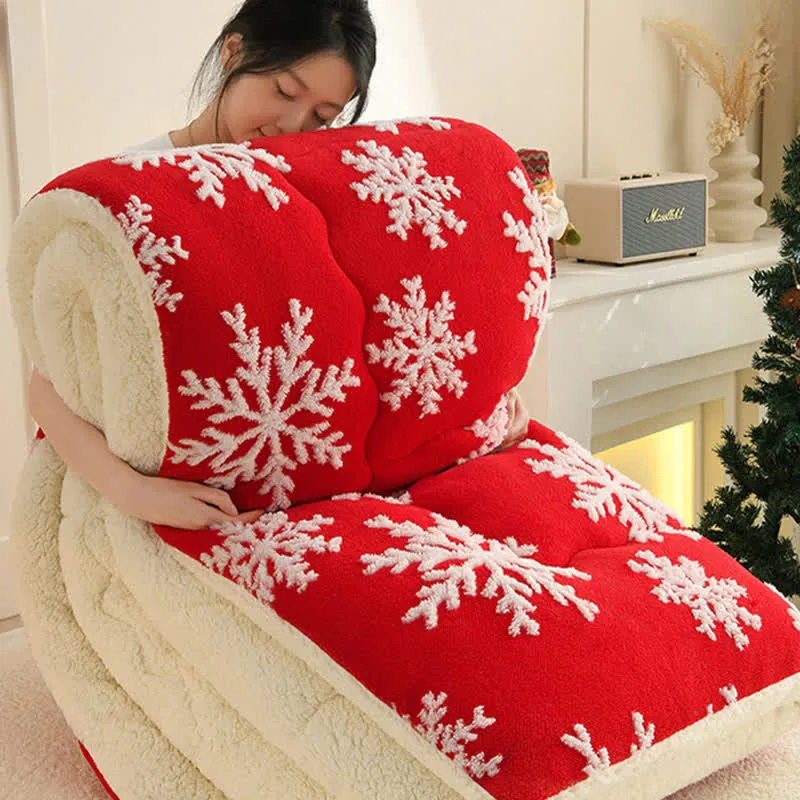 Ownkoti – Sherpa-Decke mit Schneeflocken-Jacquardmuster