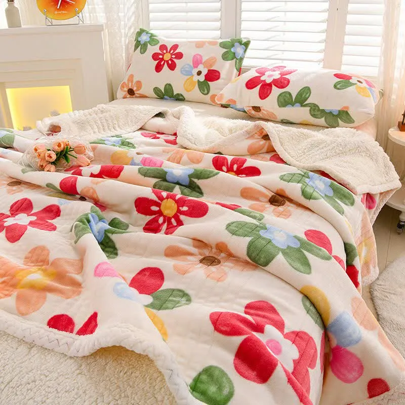 Ownkoti Wende-Überwurfdecke mit buntem Blumenmuster