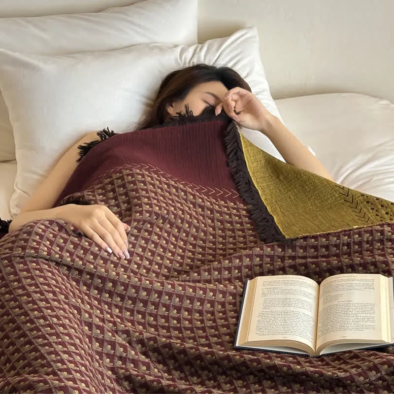 Ownkoti Vintage Baumwoll-Jacquard-Mehrzweckdecke