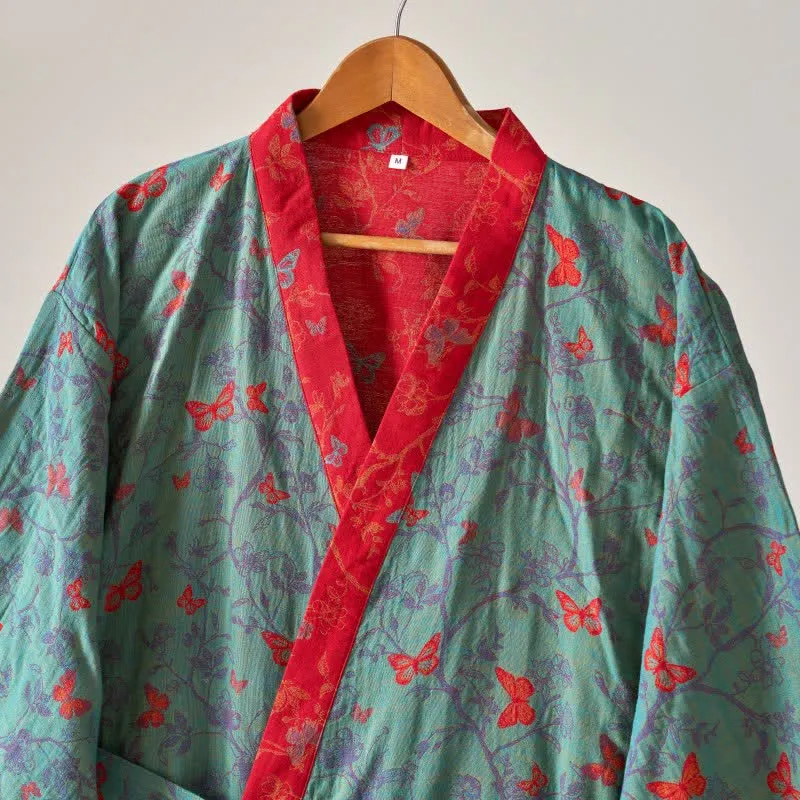 Ownkoti Kimono-Bademantel aus Baumwollgaze im Vintage-Schmetterlingsstil