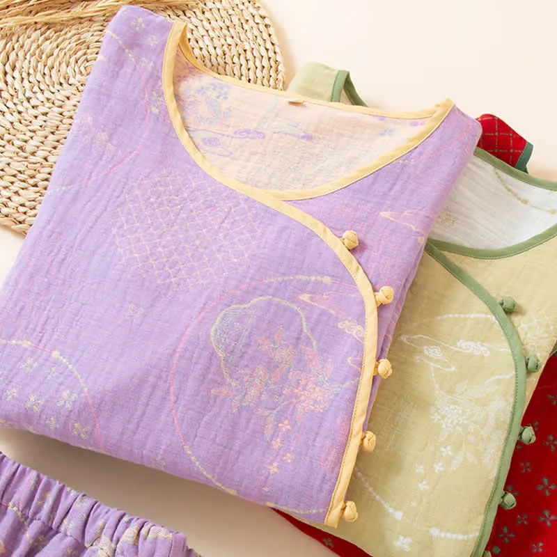 Ownkoti Oriental Retro Jacquard Baumwollgaze Loungewear