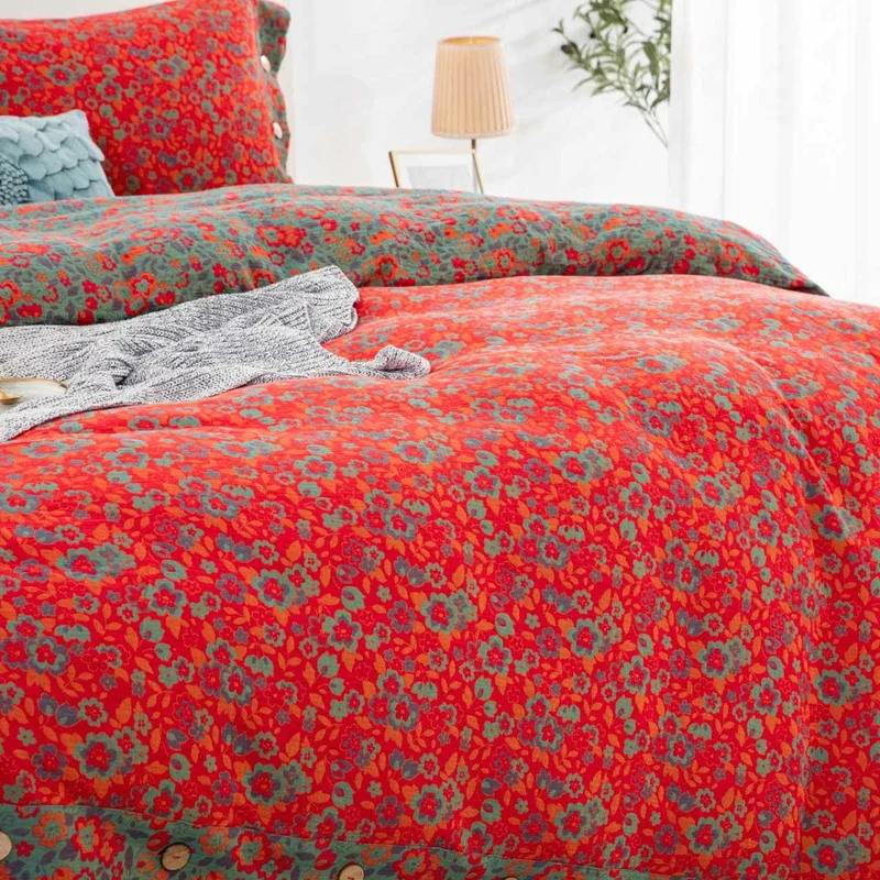 Ownkoti Bettwäsche mit Blumenmuster aus reiner Baumwollgaze (4-teilig)