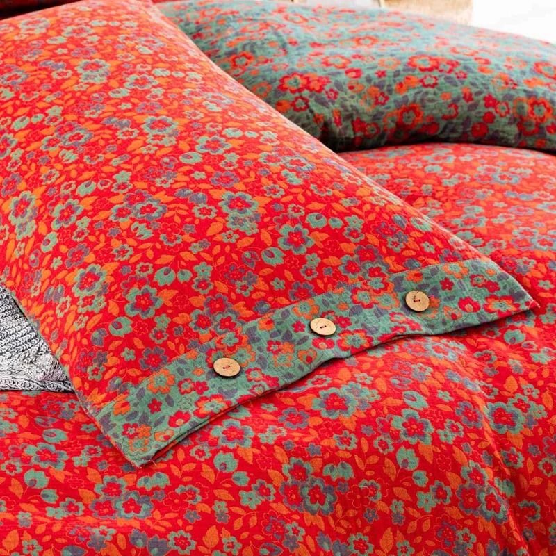 Ownkoti Bettwäsche mit Blumenmuster aus reiner Baumwollgaze (4-teilig)