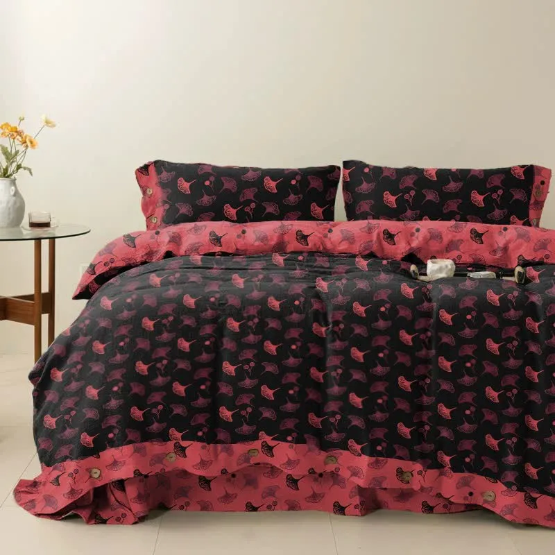 Ownkoti Timeless Ginkgo Baumwoll-Gaze Bettwäsche-Set (4-teilig)