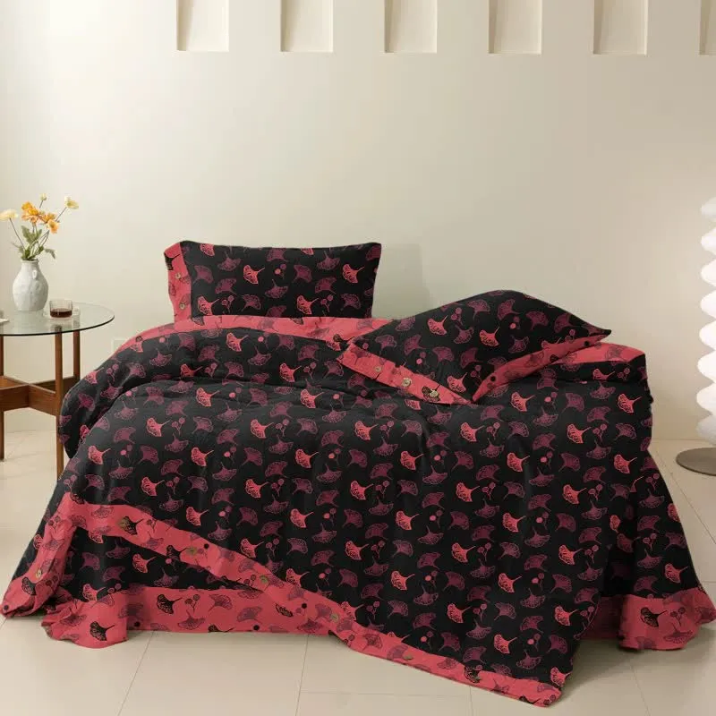 Ownkoti Timeless Ginkgo Baumwoll-Gaze Bettwäsche-Set (4-teilig)