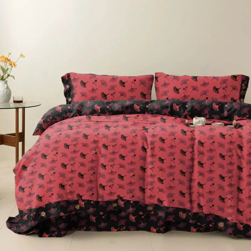 Ownkoti Timeless Ginkgo Baumwoll-Gaze Bettwäsche-Set (4-teilig)