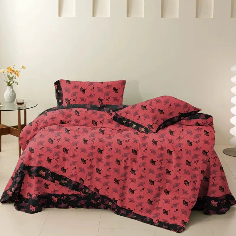 Ownkoti Timeless Ginkgo Baumwoll-Gaze Bettwäsche-Set (4-teilig)