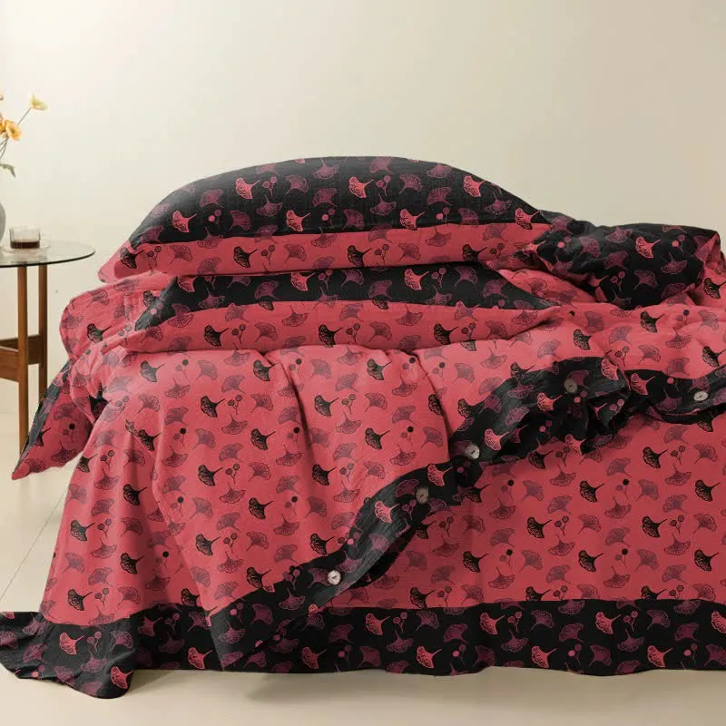 Ownkoti Timeless Ginkgo Baumwoll-Gaze Bettwäsche-Set (4-teilig)