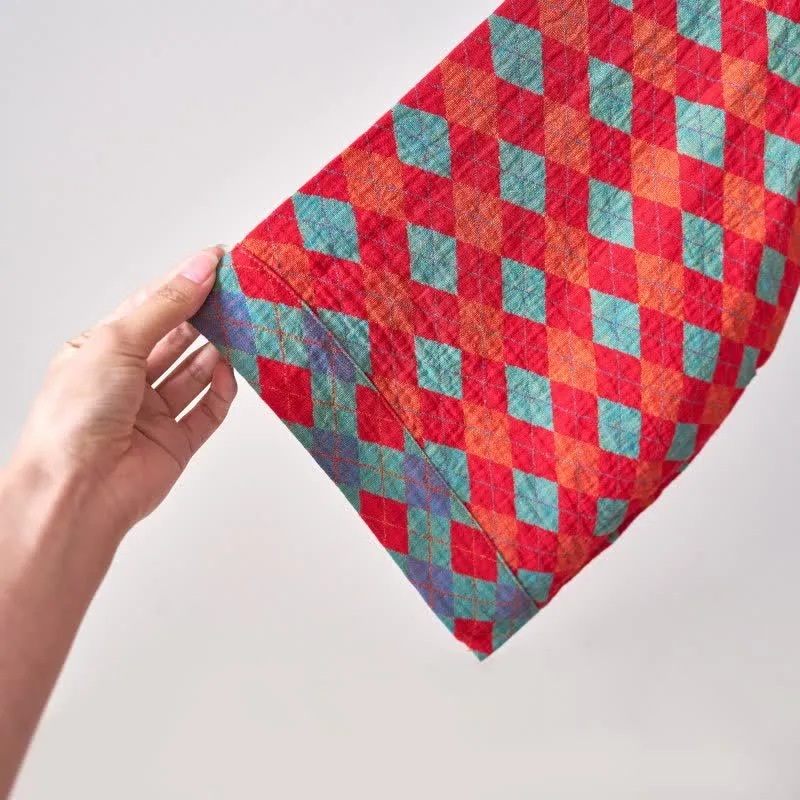 Ownkoti – Klassischer Kimono-Bademantel aus Baumwollgaze mit Rautenmuster