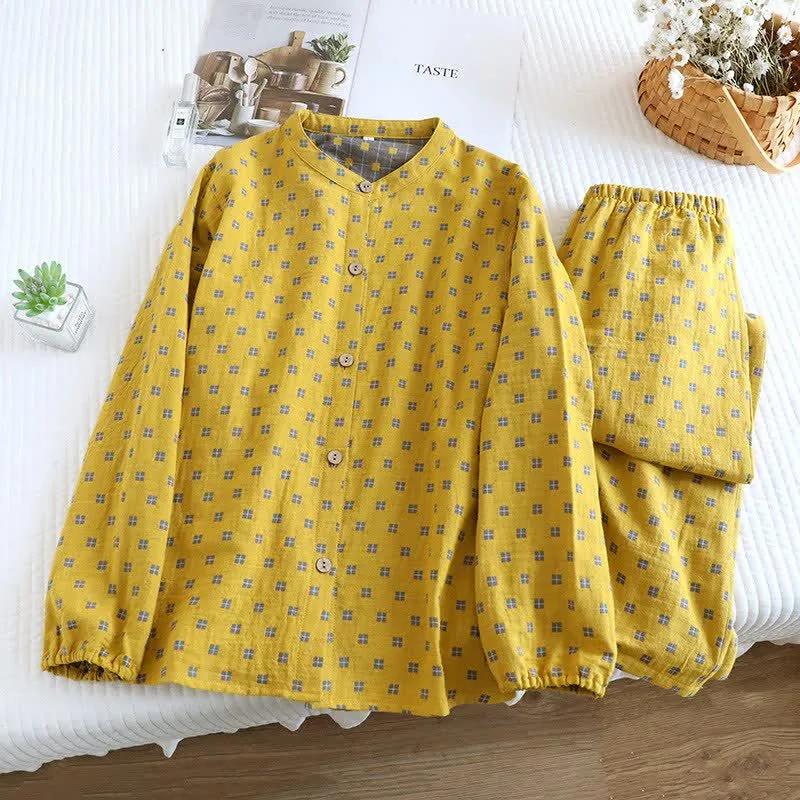 Loungewear aus kariertem Baumwollgaze mit langen Ärmeln