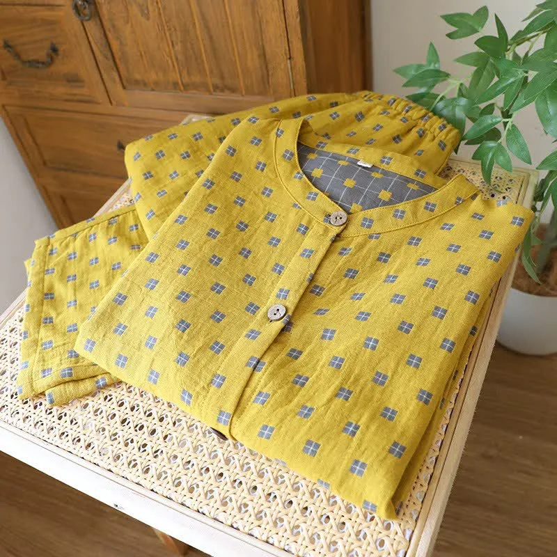 Loungewear aus kariertem Baumwollgaze mit langen Ärmeln