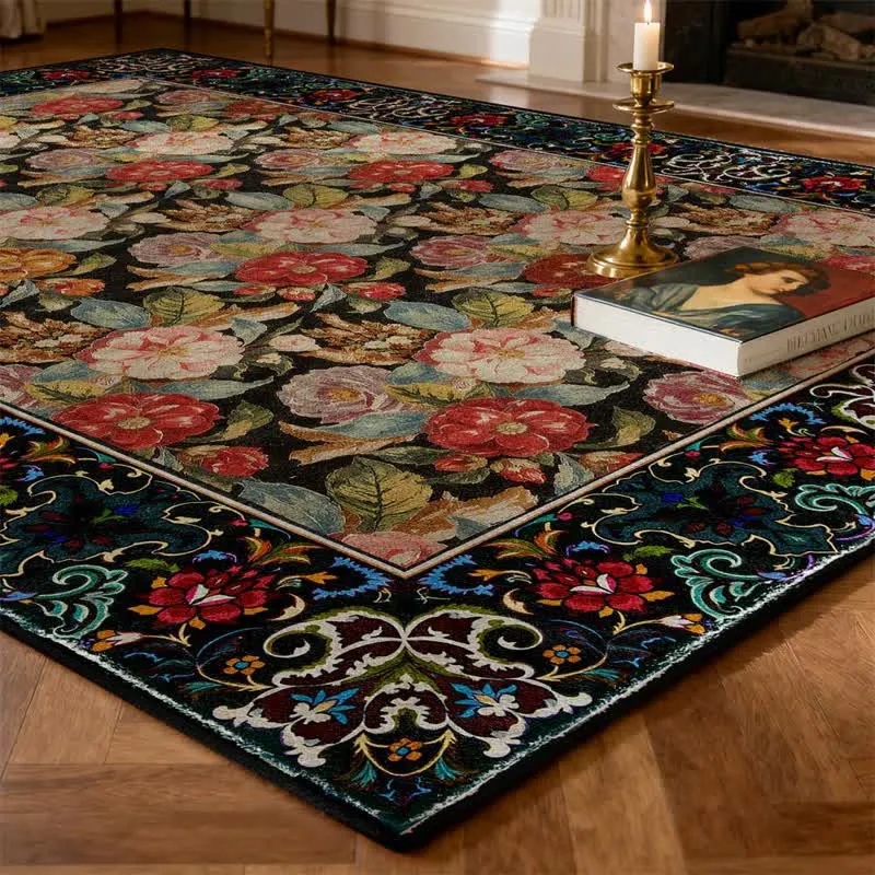 Ownkoti Teppich für den Innen- und Außenbereich mit dunklem Blumenmuster