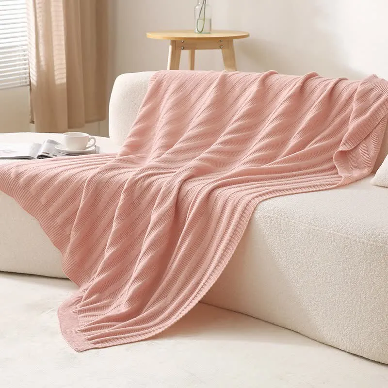 Ownkoti Strickdecke mit einfarbigen Streifen und Struktur