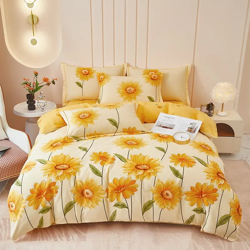 Wende-Bettwäscheset aus gebürsteter Baumwolle mit Sonnenblumenmotiv (4-teilig)