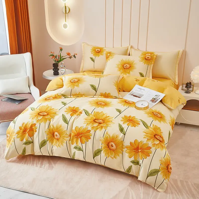 Wende-Bettwäscheset aus gebürsteter Baumwolle mit Sonnenblumenmotiv (4-teilig)