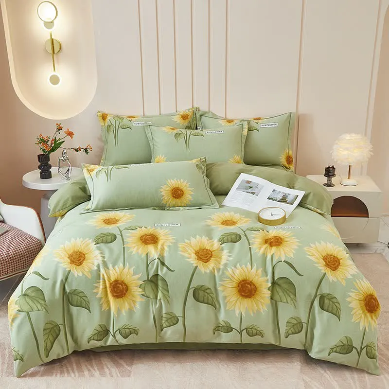 Bettwäscheset aus gebürsteter Baumwolle mit frischen Sonnenblumen (4-teilig)