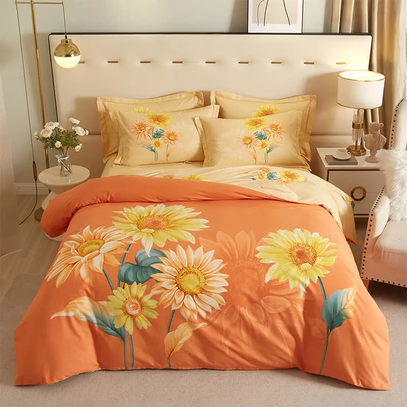 Wendebettwäsche aus gebürsteter Baumwolle mit Sonnenblumenmotiv (4-teilig)