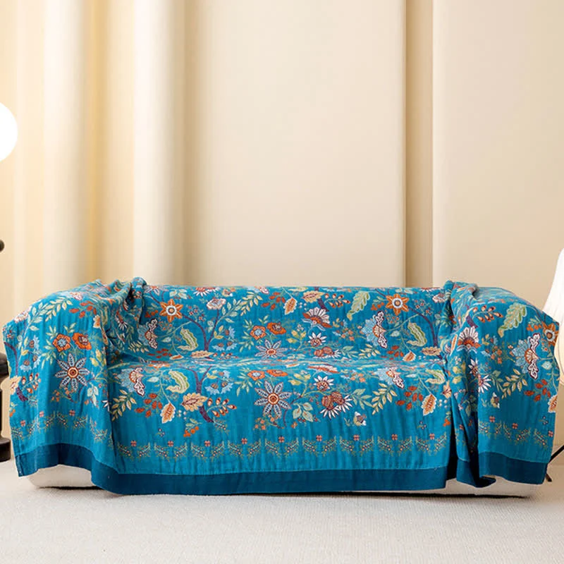Elegante Wendedecke aus Baumwollgaze mit Blumenmuster