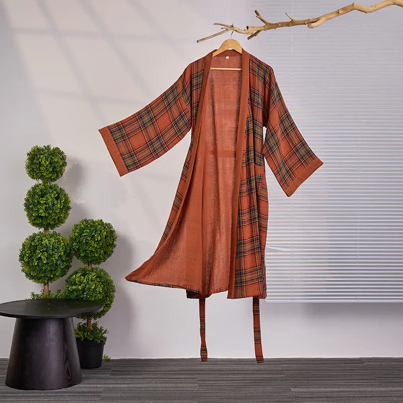 Vintage-Kimono aus kariertem Baumwollgaze
