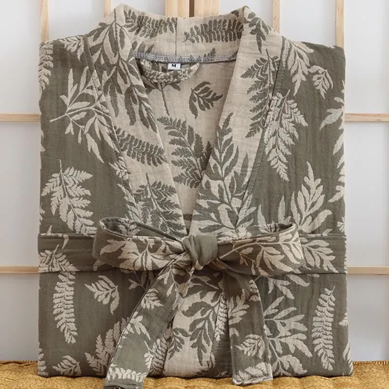 Blatt-Baumwollgaze-Kimono-Yukata-Robe