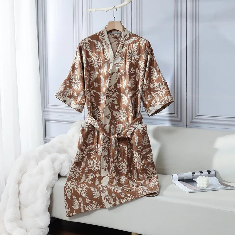 Blatt-Baumwollgaze-Kimono-Yukata-Robe