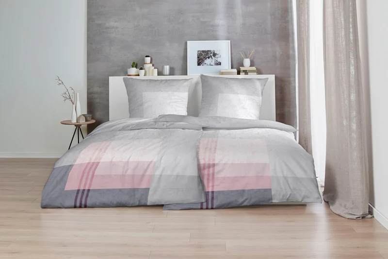 Zeo Living Satin Bettwäsche Karo Stone