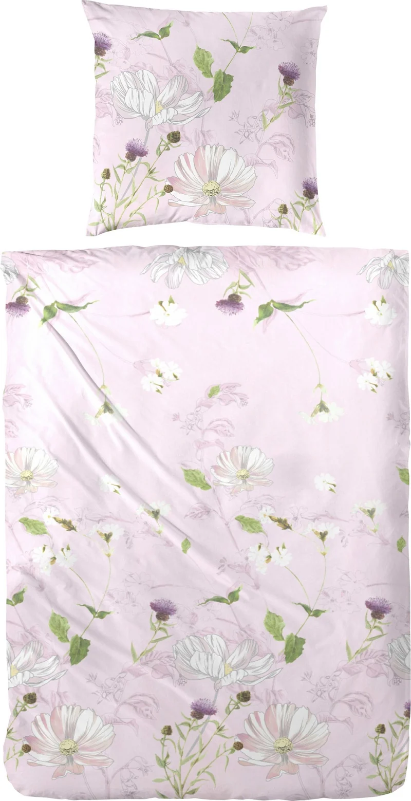 Zeo Living Mako-Satin Bettwäsche Blumenwiese rosa
