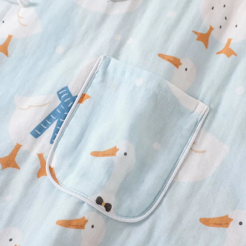Baumwollgaze-Kimono-Pyjama mit Cartoon-Gans